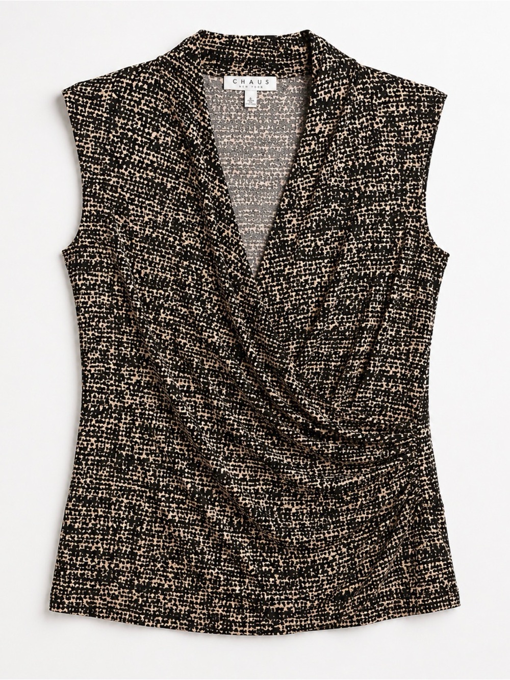 Chaus Black & Cream Tweed Draped V-Neck Camisole